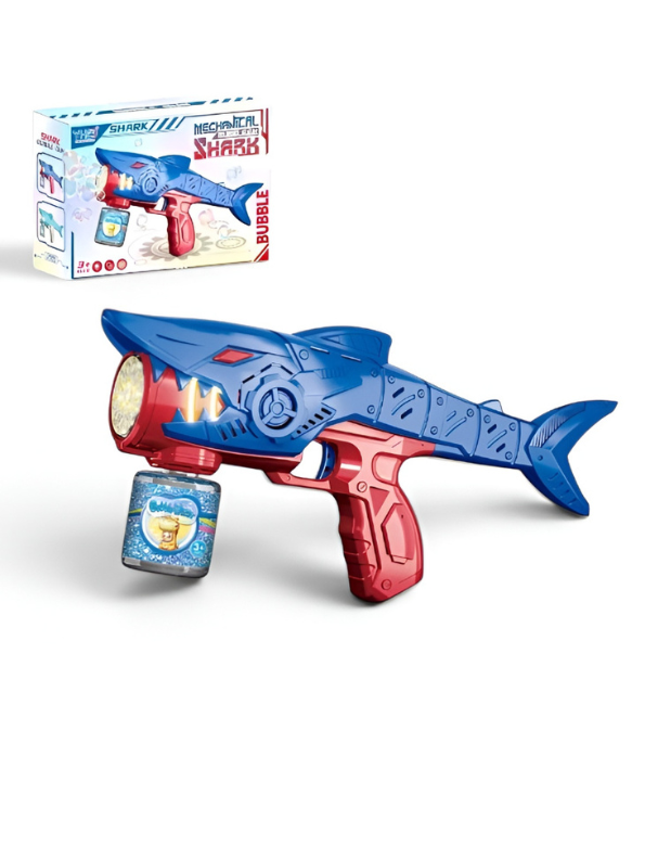 Shark Bubble Gun Blaster Toy – Bubble Blower Gun with Bubble Solution Bottle Blue LMI16697.