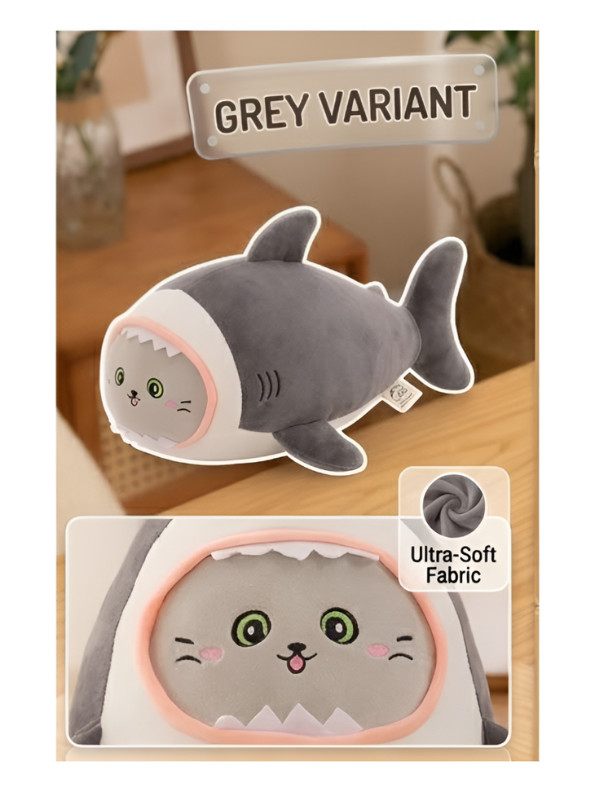 Shark Cat Plush Toy – Cute Soft Stuffed Animal Pillow Grey ST14138.