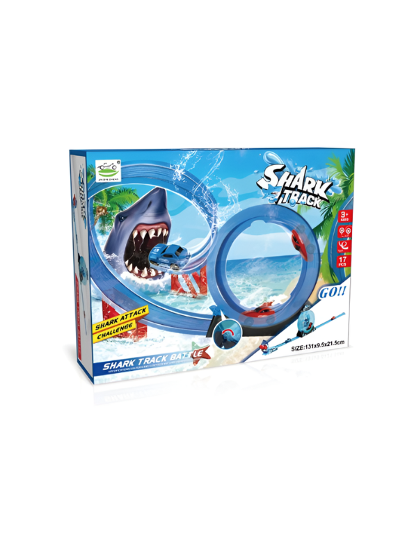 Shark Track Battle Loop Toy Car Racing Set with Launcher – 360° Stunt Loop Race Track, High-Speed Blue Racing Track TV6354.