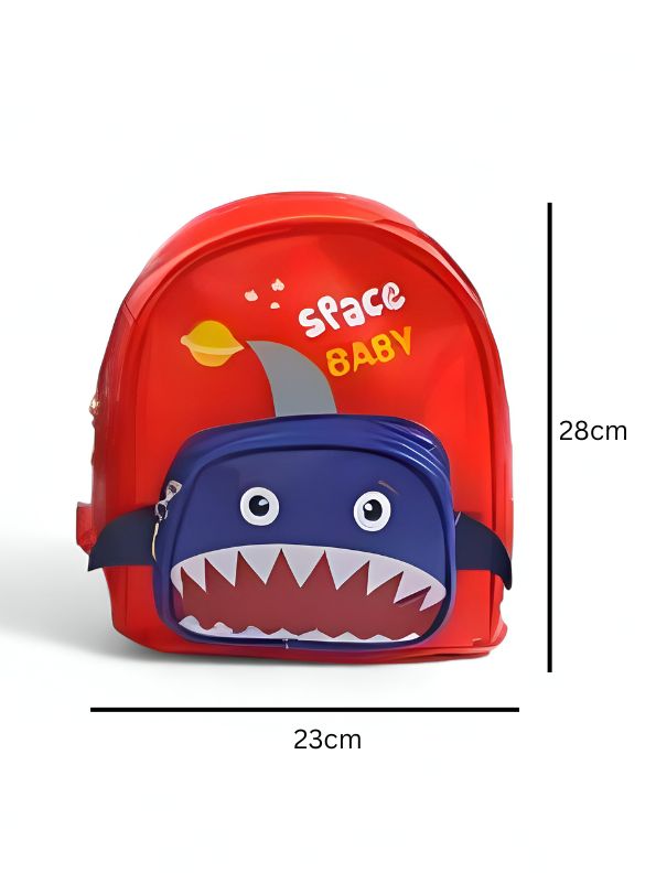 Red - Sharkonaut – Space Shark Theme Bag for Kids | Double Chain Backpack | Large Capacity & Fun Outer Space Design NOVGBT5905.