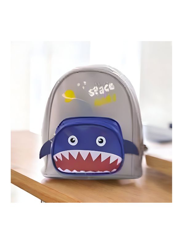 Grey - Sharkonaut – Space Shark Theme Bag for Kids | Double Chain Backpack | Large Capacity & Fun Outer Space Design NOVGBT5905.