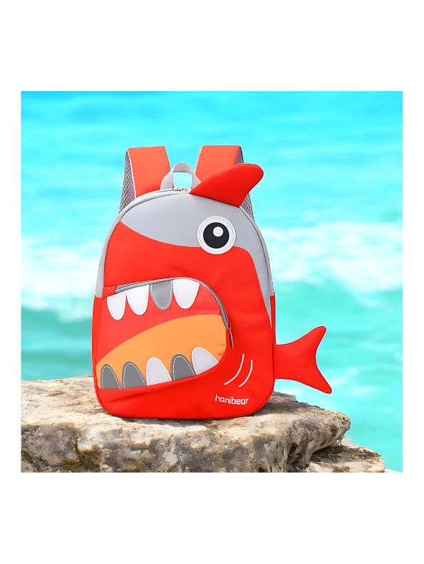 Red - SharkySnap – Shark Shaped Fancy Backpack for Kids | Spacious & Durable School Bag | Comfortable Straps for Outdoor Fun & Gifting NOVGBT2488.