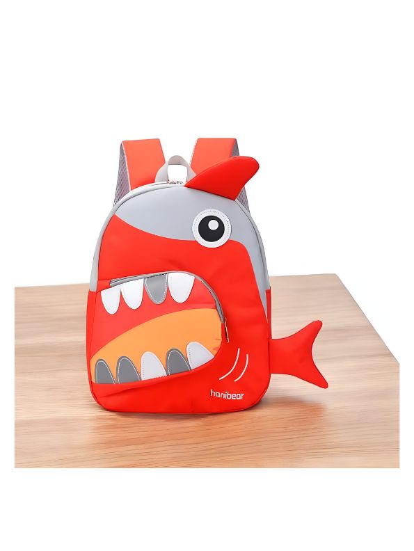 Red - SharkySnap – Shark Shaped Fancy Backpack for Kids | Spacious & Durable School Bag | Comfortable Straps for Outdoor Fun & Gifting NOVGBT2488.