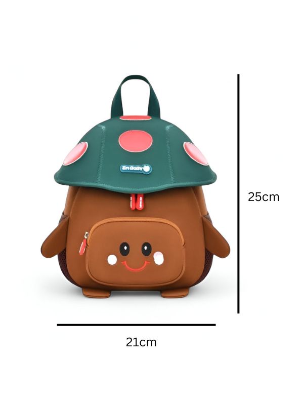 Brown - ShroomieBag – Mushroom Smiley Bag for Kids | Cute Kindergarten School Backpack | Large Storage & Fun Design NOVGBT5972.