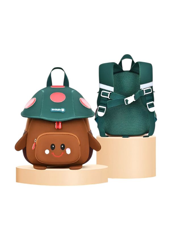 Brown - ShroomieBag – Mushroom Smiley Bag for Kids | Cute Kindergarten School Backpack | Large Storage & Fun Design NOVGBT5972.