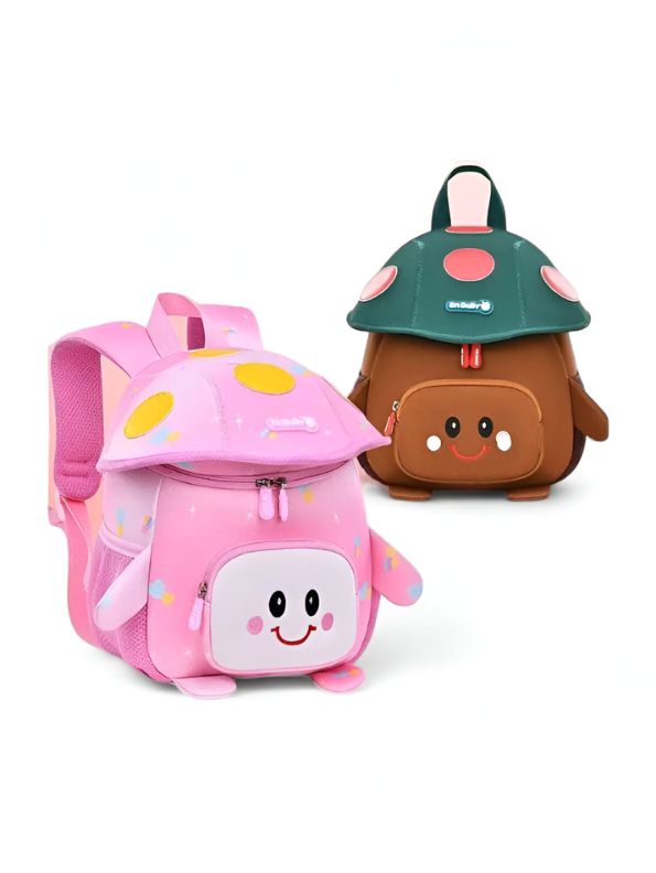 Brown - ShroomieBag – Mushroom Smiley Bag for Kids | Cute Kindergarten School Backpack | Large Storage & Fun Design NOVGBT5972.