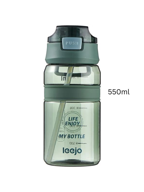 Green - SipMate – Leak-Proof Water Bottle with Straw and Flip-Top Lid – Convenient 550ml Hydration Bottle NOV594.