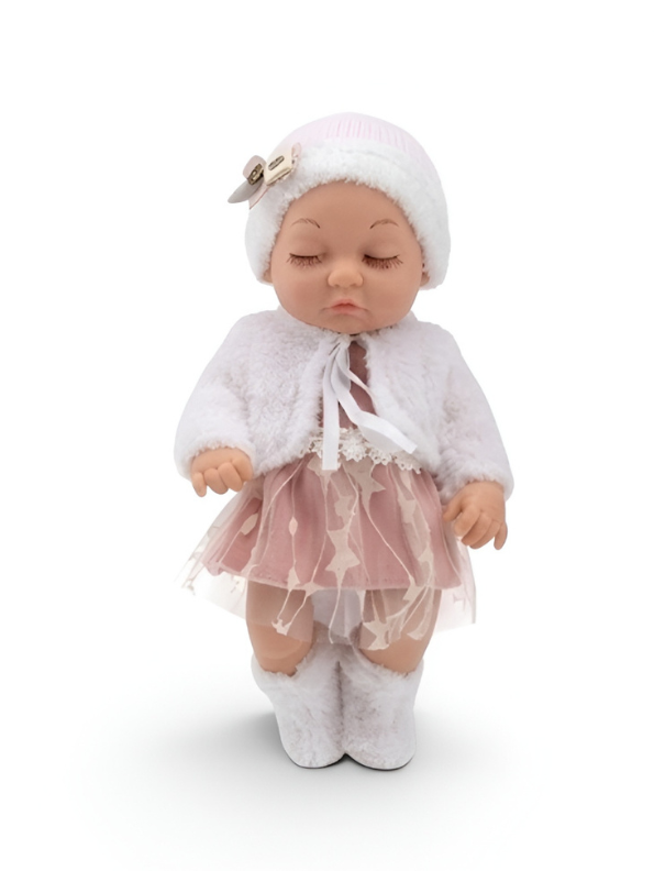 Sleeping Baby Doll with Pink Tutu Dress & Fur Jacket LMI16698.