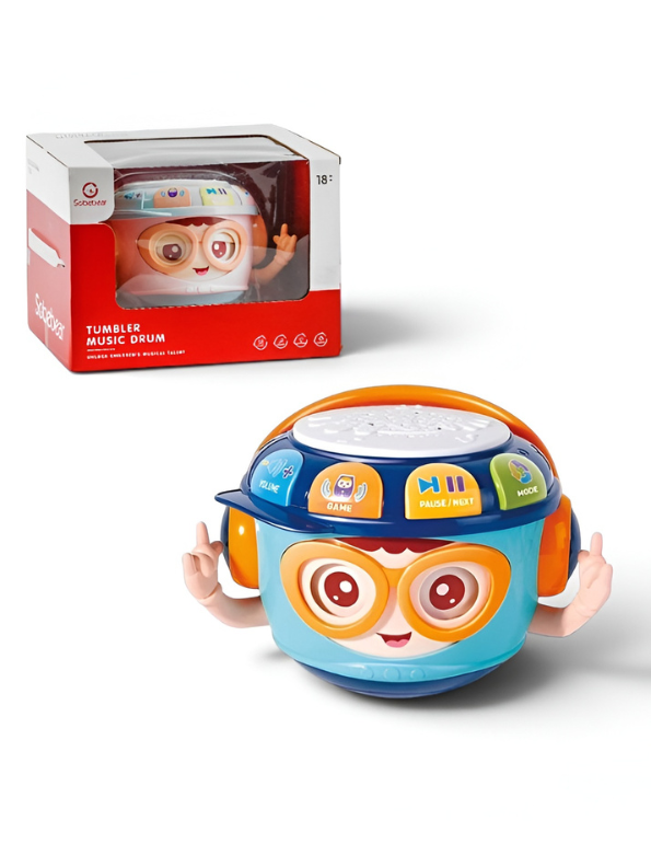 Sobebear Baby Roly-Poly Music Drum Toy – Wobbling Tumbler Blue Toy with Soft Light Projector, Nursery Rhymes & Interactive Learning TV7215