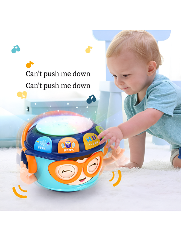 Sobebear Baby Roly-Poly Music Drum Toy – Wobbling Tumbler Blue Toy with Soft Light Projector, Nursery Rhymes & Interactive Learning TV7215
