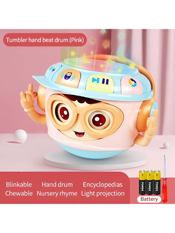Sobebear Baby Roly-Poly Music Drum Toy – Wobbling Tumbler Pink Toy with Soft Light Projector, Nursery Rhymes & Interactive Learning TV7215