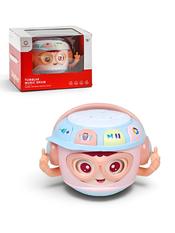 Sobebear Baby Roly-Poly Music Drum Toy – Wobbling Tumbler Pink Toy with Soft Light Projector, Nursery Rhymes & Interactive Learning TV7215