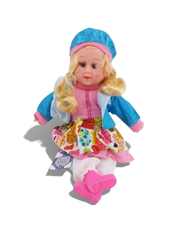 Soft Body Blonde Toddler Doll – Blue Beret, Jacket, Heart Print Skirt & Pink Boots LMI7705.