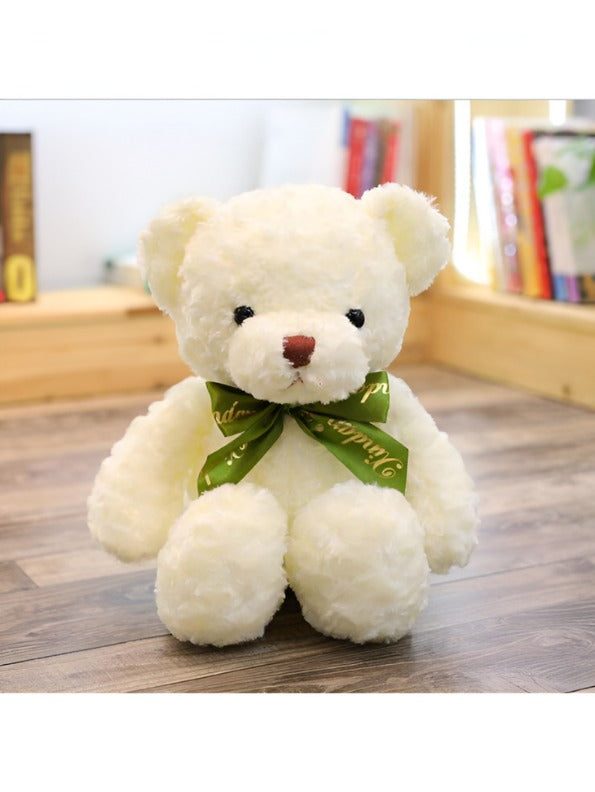 White - Soft Toy Bear with Green Ribbon - 8-inch Cute and Cuddly Teddy for Kids LMI11464.