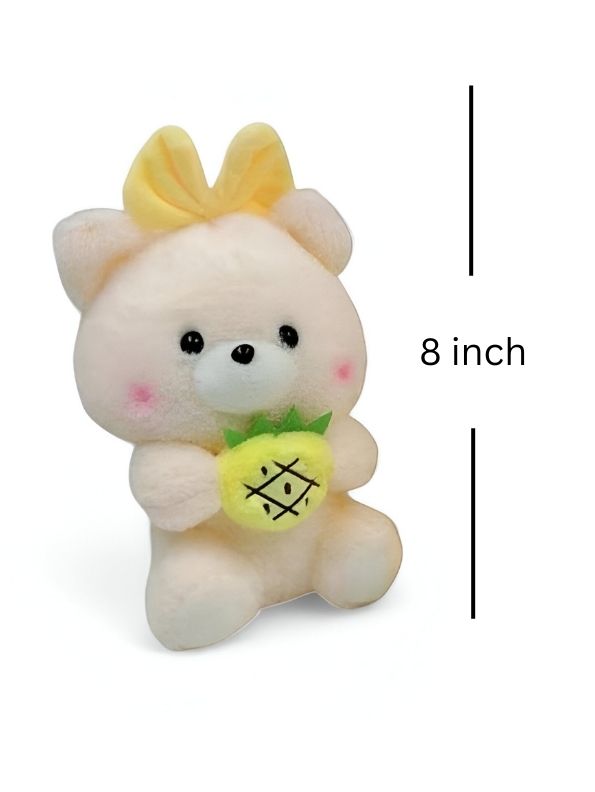 Yellow - Soft & Cuddly Teddy Bear with Bow & Strawberry – Perfect for Hugs & Love 8 inch - MS14487.