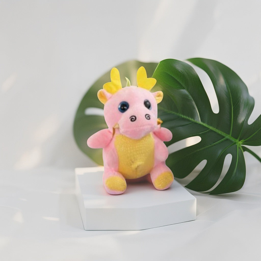 Cute Pink Dragon Plush Toy with Antlers & Blue Eyes, Soft Stuffed Animal for Kids LMI11921