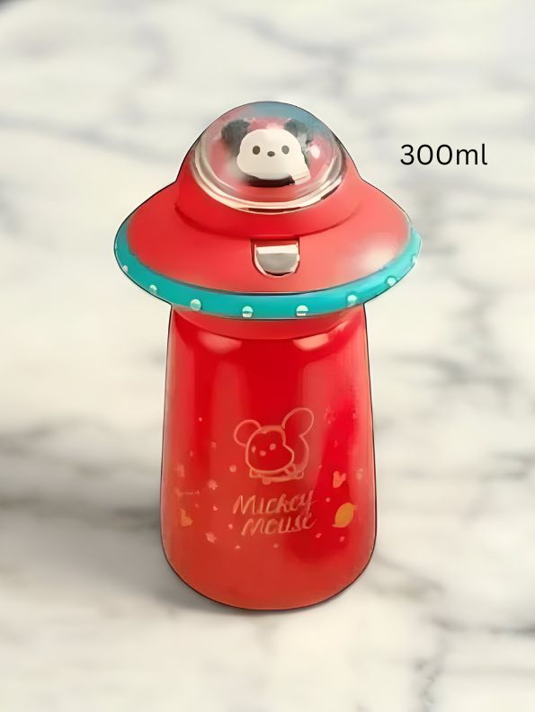 Red - Space Ship Shaped Vacuum Insulated Water Bottle for Kids – 300ml Leakproof & BPA-Free NOV3535.
