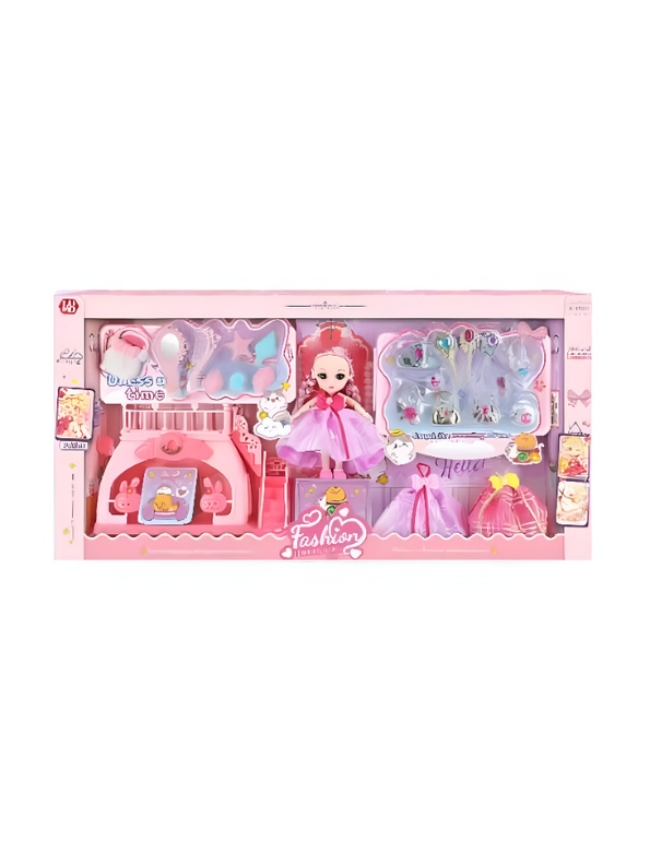 SparkleSet – Barbie Inspired Stylish Dress-Up Play with Makeup Kit & Fashion Accessories for Girls | Creative Pretend Toy Gift for Kids LMI12839.