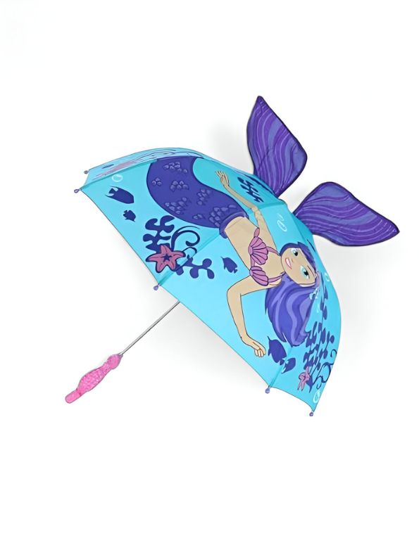SparkleSplash Mermaid Umbrella for Kids – 47cm Pastel Rain Umbrella for Toddlers & Little Girls NOV9696.