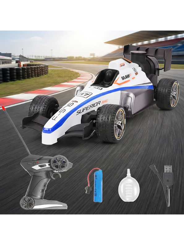 Speed Formula Car 1:14 Simulation R/C Race Car – Blue High-Speed Remote Control Toy with Colorful Lights, Mist Spray, and Rechargeable Battery LMI12032