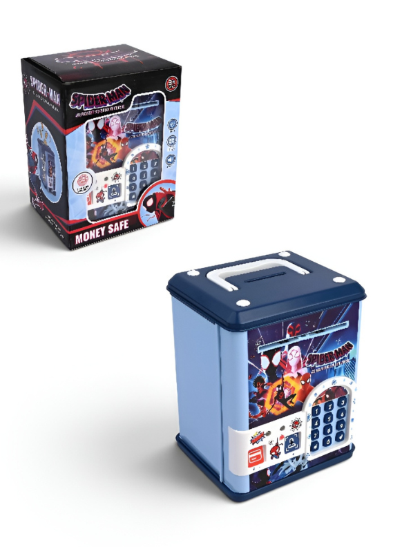 Spider-Man Across The Spider-Verse Money Safe Toy, Kids Electronic Coin Bank & ATM Password Savings Box, Musical Mini Safe Vault with Handle LMI14827