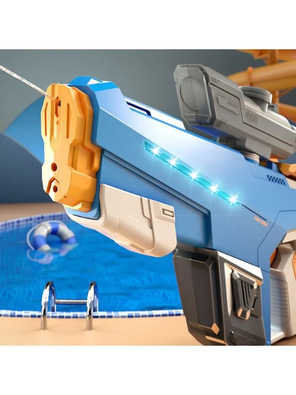 Blue - SplashMaster X1 - High Power Automatic Water Suction Electric Squirt Gun - Light-Up Blaster for Adults & Kids