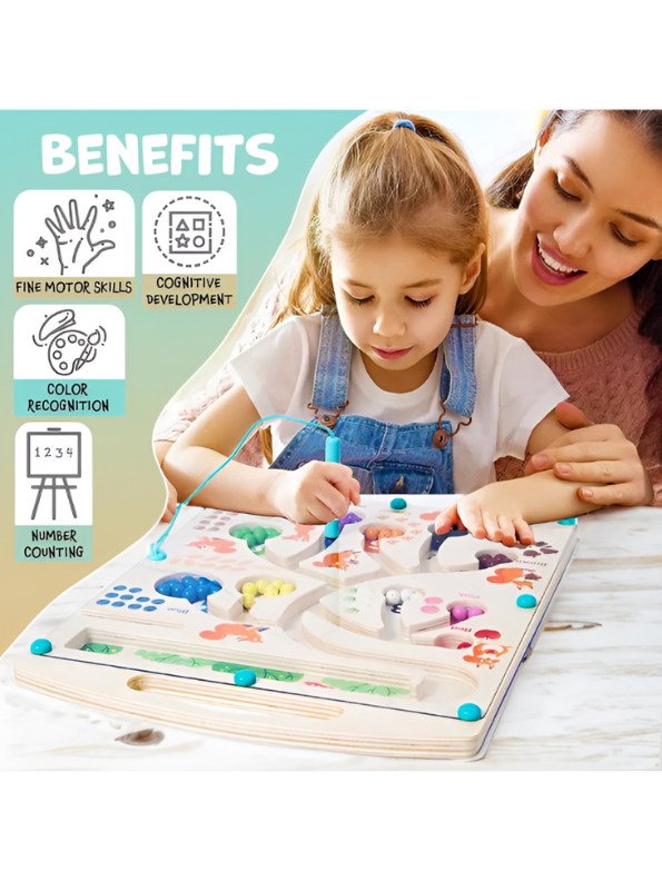 Squirrel Theme Wooden Magnetic Maze Board - Numbers & Colors Sorting Counting Activity Toy TV7117