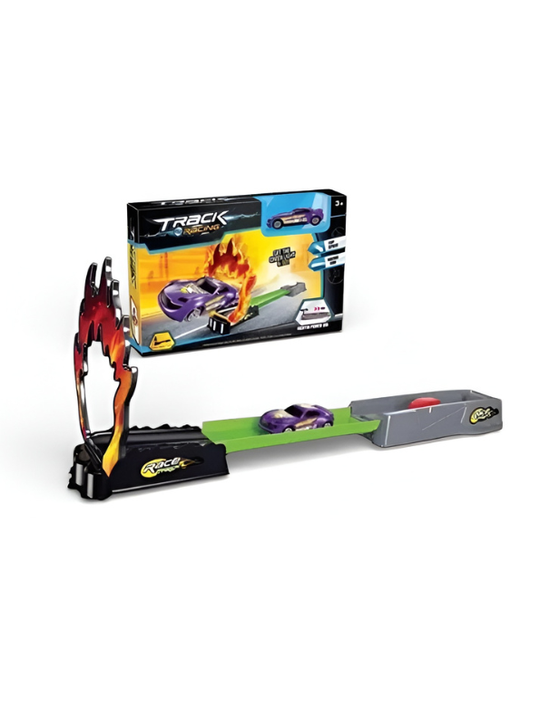 Stunt Race Track Toy Set with Catapult Launcher, Fire Ring Jump & Purple Race Car TV1829.