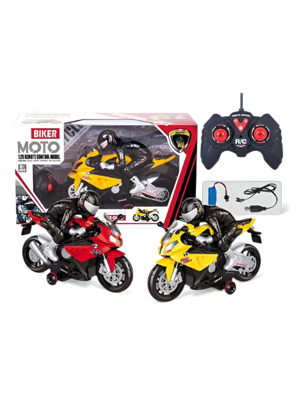 Yellow Stunt Racer Motorcycle Toy - Electric 360 Rotation Bike with Lights & Sound for Kids LMI12049