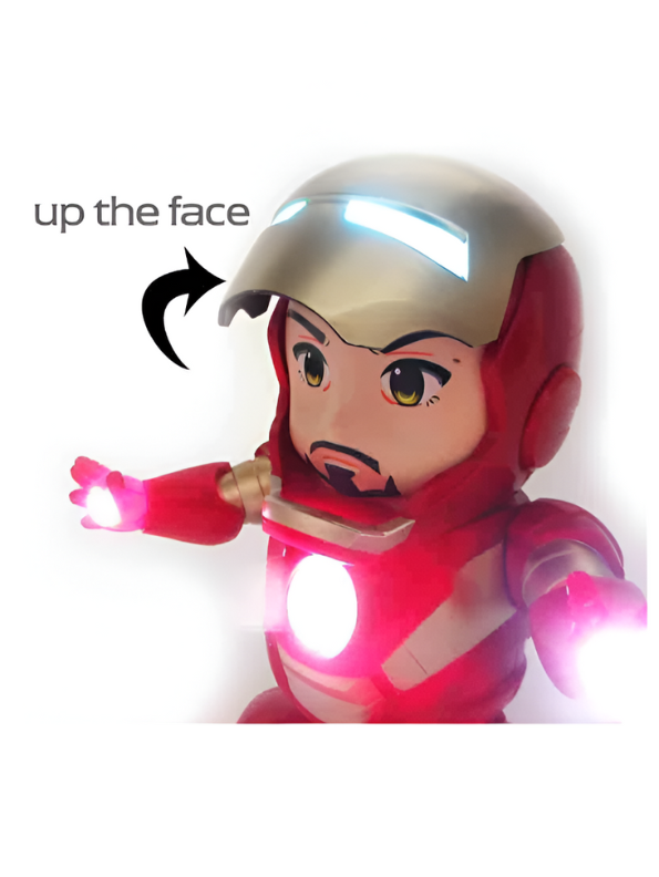 Super Dance Hero Iron Man Toy – Music, LED Lights, 360° Rotation & Flashing Lights, Interactive Action Figure for Kids.