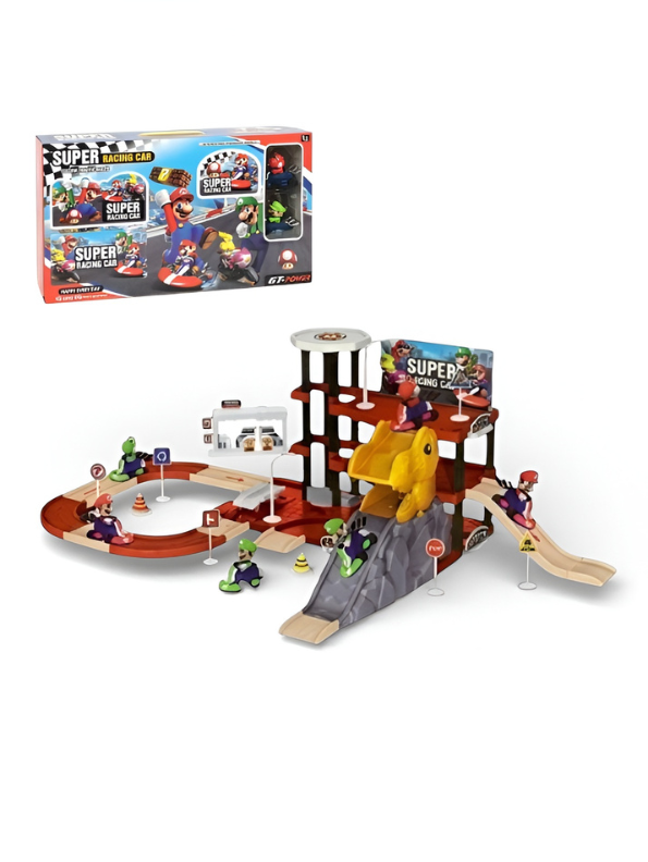 Super Racing Mario Car Track Set with Dinosaur Slide – Adventure Garage Playset TV220.