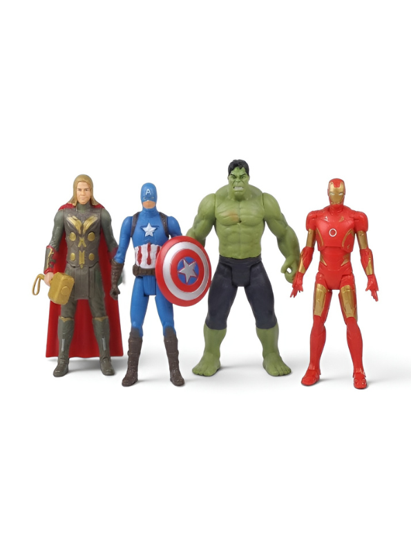 Superhero Action Figures Set of 4 Movable Avengers-Inspired Toy Figures Pack with Thor, Captain America, Hulk & Iron Man for Kids TV638