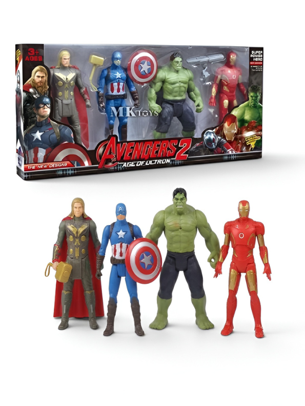 Superhero Action Figures Set of 4 Movable Avengers-Inspired Toy Figures Pack with Thor, Captain America, Hulk & Iron Man for Kids TV638