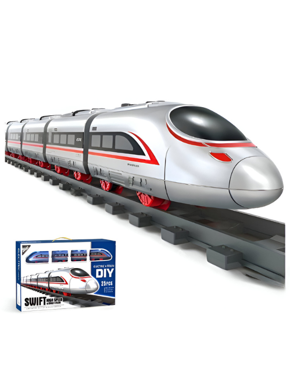 Swift High-Speed Electric Bullet Train Toy | 25-Piece DIY Track Set for Kids | Realistic Model Train Kit with Lights & Sound LMI15359.