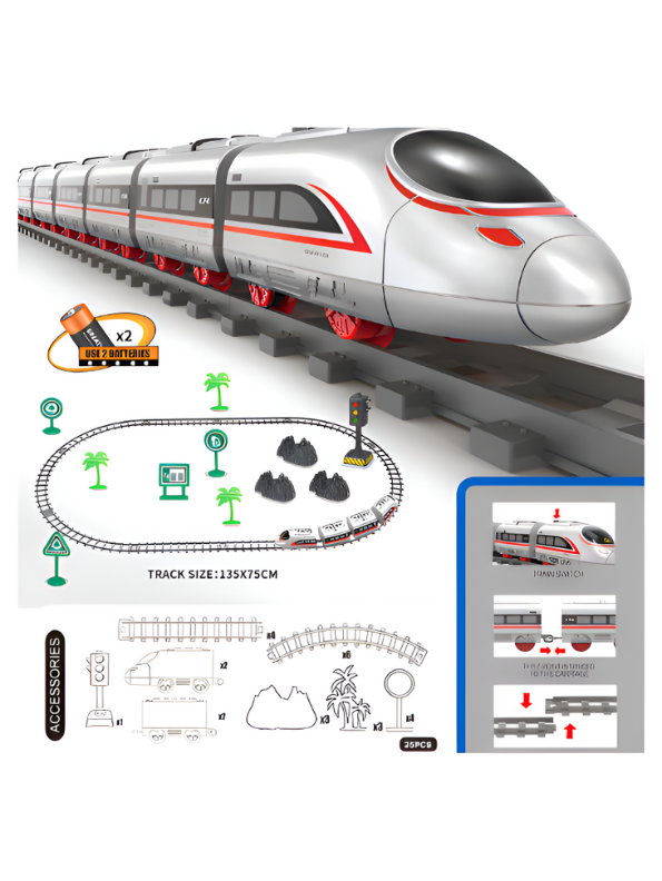 Swift High-Speed Electric Bullet Train Toy | 25-Piece DIY Track Set for Kids | Realistic Model Train Kit with Lights & Sound LMI15359.