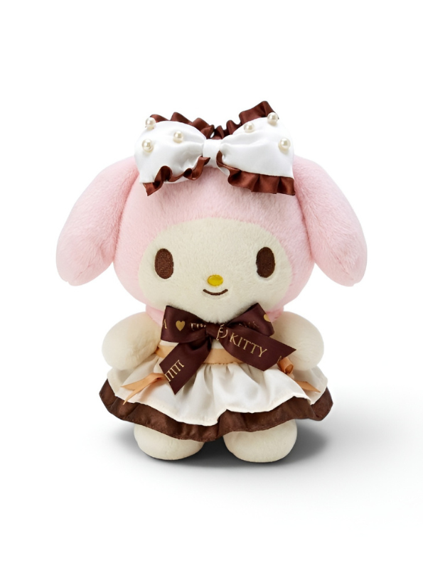 Sanrio My Melody 8-Inch Plush Doll – Chocolate Cafe Maid Edition with Pearl Bow & Ruffle Dress ST16351