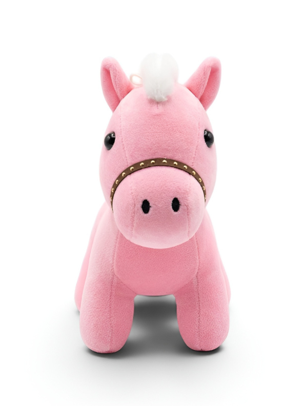 Pink Horse Plush Toy – 7-Inch Cute Stuffed Animal with White Mane and Studded Bridle, Soft Pony Cushion for Kids ST16465