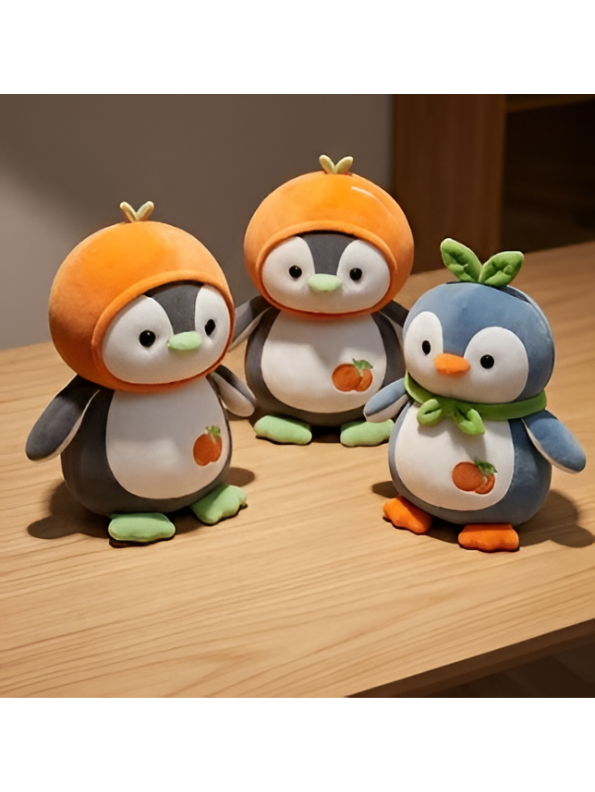 Penguin Plush with Orange Fruit Hood – 8-Inch Kawaii Soft Stuffed Animal Toy for Kids and Toddlers ST16501
