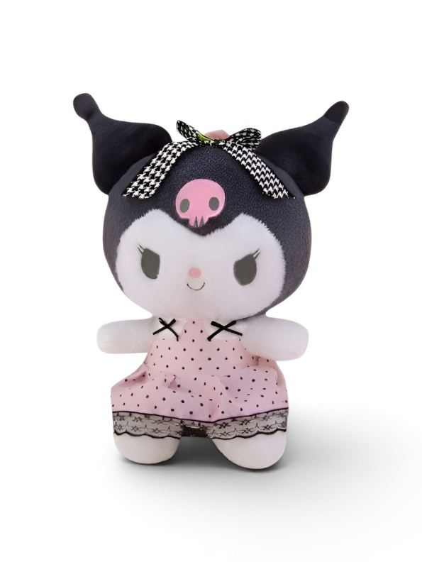 Sanrio Kuromi Plush Doll | 8" Stuffed Animal Toy | Goth-Lolita Pink Dress & Houndstooth Bow | Authentic Character Collectible ST16007