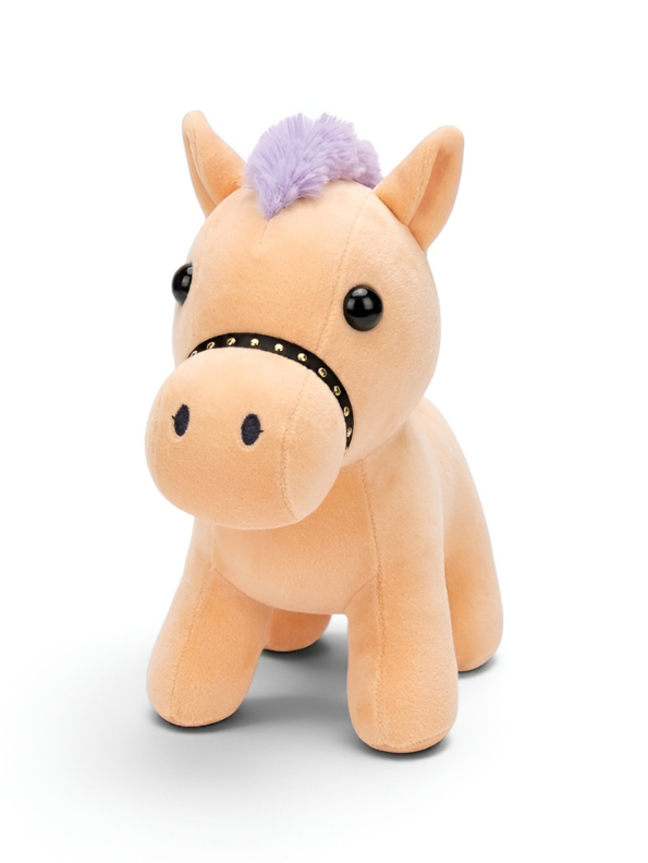 Cute Horse Plush Toy – 7-Inch Soft Stuffed Animal with Purple Mane and Tail, Pastel Peach Pony Plushie with Bridle Accent for Kids ST16465