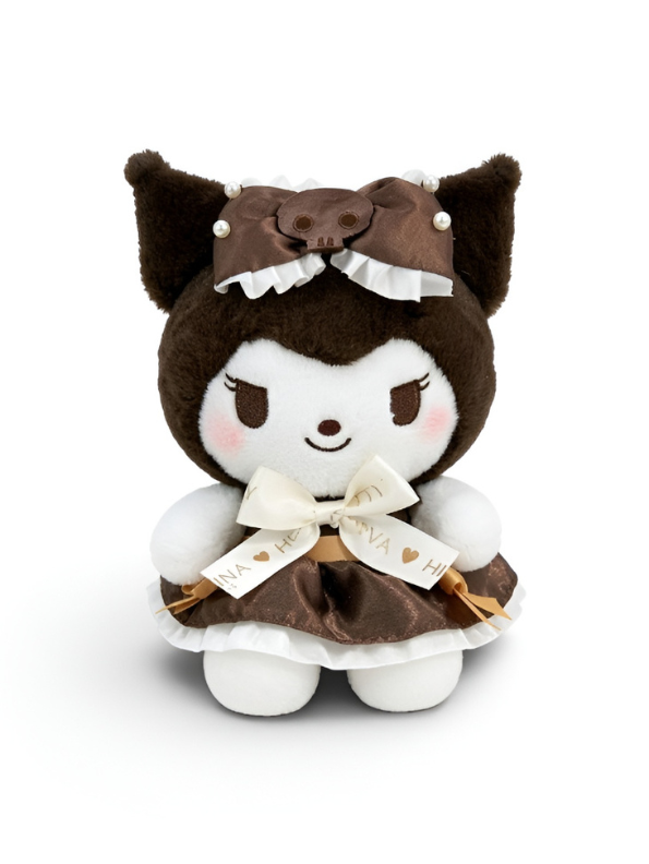 Kuromi Chocolate Lolita Plush – 8-Inch Sanrio-Inspired Kawaii Brown Dress Stuffed Animal with Skull Ribbon & Pearl Accents ST16351
