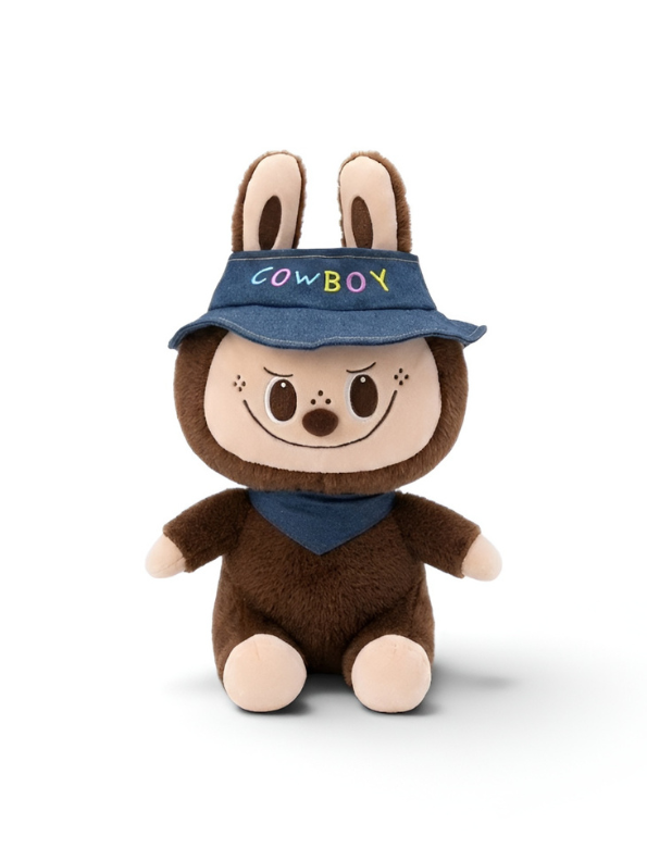 Cowboy Labubu Plush Toy - 10-Inch Soft Stuffed Animal with Denim Hat & Bandana, Cute Western Labubu Room Decor for Kids and Collectors ST15996
