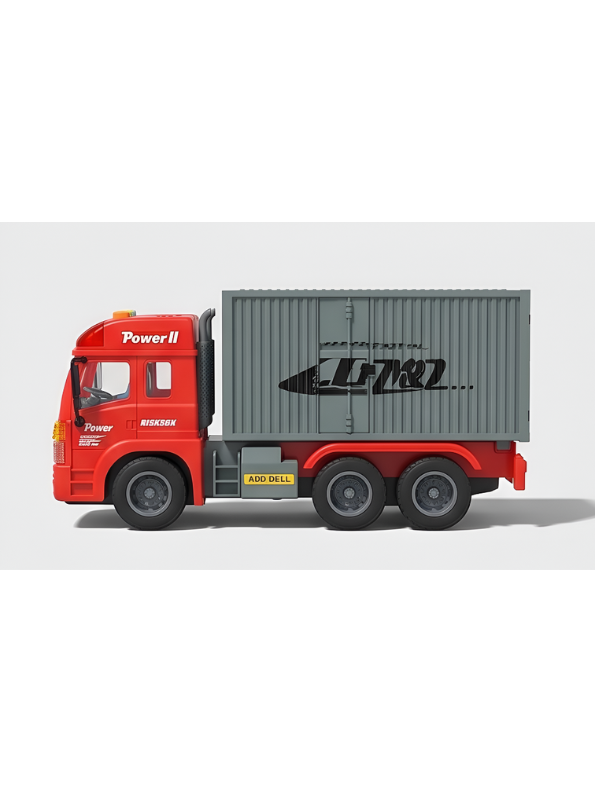 6-Wheel Red Toy Container Truck with Opening Side and Rear Cargo Doors – Friction Powered Transport Vehicle with Lights and Sound for Kids NX16772