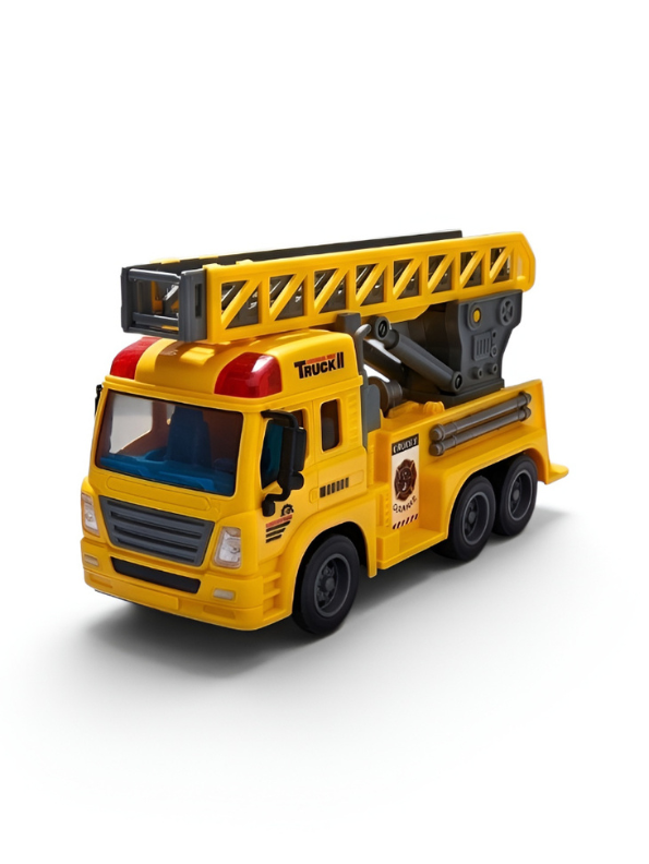 Fire Rescue Ladder Truck – Yellow Extendable 360° Rotating Aerial Ladder, Realistic Dashboard Interior, Friction Powered Construction Vehicle for Kids NX16731