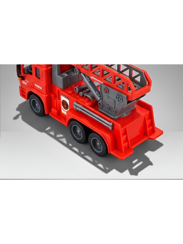 Fire Rescue Ladder Truck – Extendable 360° Rotating Aerial Ladder, Realistic Dashboard Interior, Friction Powered Construction Vehicle for Kids NX16731