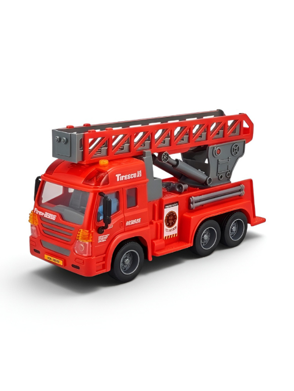 Fire Rescue Ladder Truck – Extendable 360° Rotating Aerial Ladder, Realistic Dashboard Interior, Friction Powered Construction Vehicle for Kids NX16731
