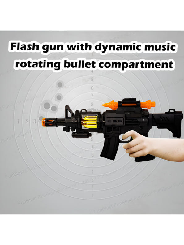 Tactical Light & Sound Combat Rifle Toy – Battery-Operated Toy Machine Gun with Rotating Bullets MD451