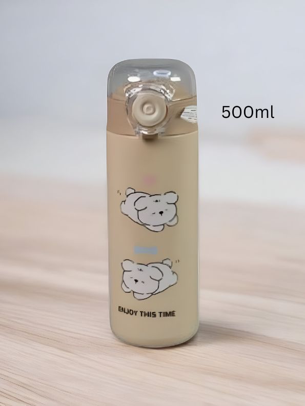 Brown - TailSip Stainless Steel Bottle – 500ml Cute Puppy Design Sipper | Perfect for School & Office NOV11558.