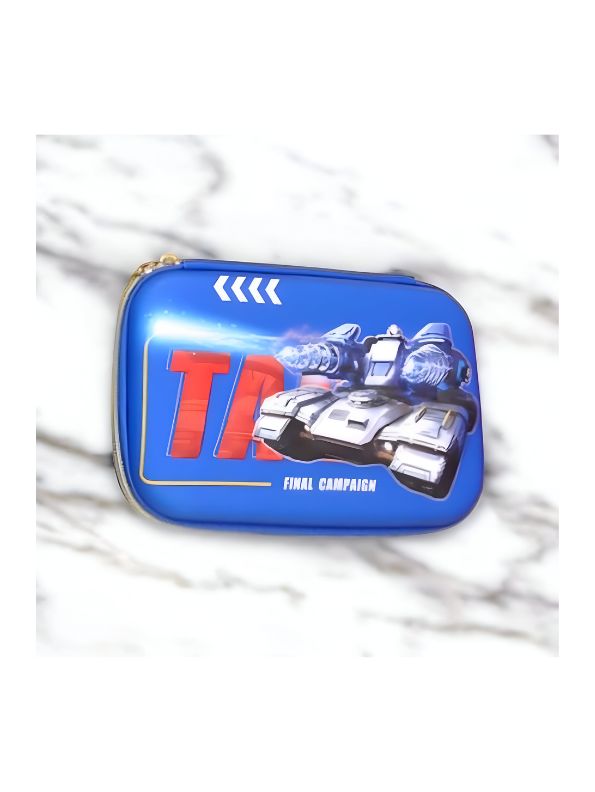 Blue - TankTrooper – Military Tank Print Pouch for Kids | Single Chain Pencil Case | Army Theme Stationery Bag NOV8793.