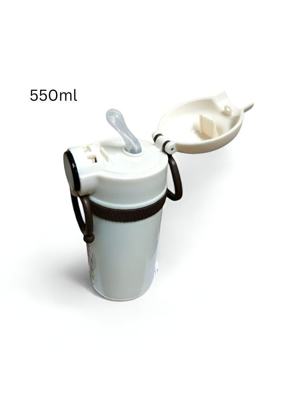 White - Temperature Control Stainless Steel Water Bottle – 550ml Cartoon Aesthetic Design with Push Button Sipper NOV8420.